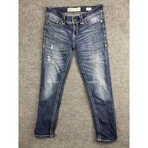 BKE Addison Crop Jeans Womens 27x24 Blue Medium Wash Low Rise Distressed Stretch